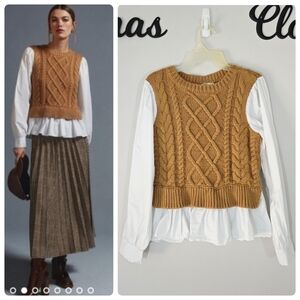 By Anthropologie Sweater Vest & Blouse Layered Top Size Small